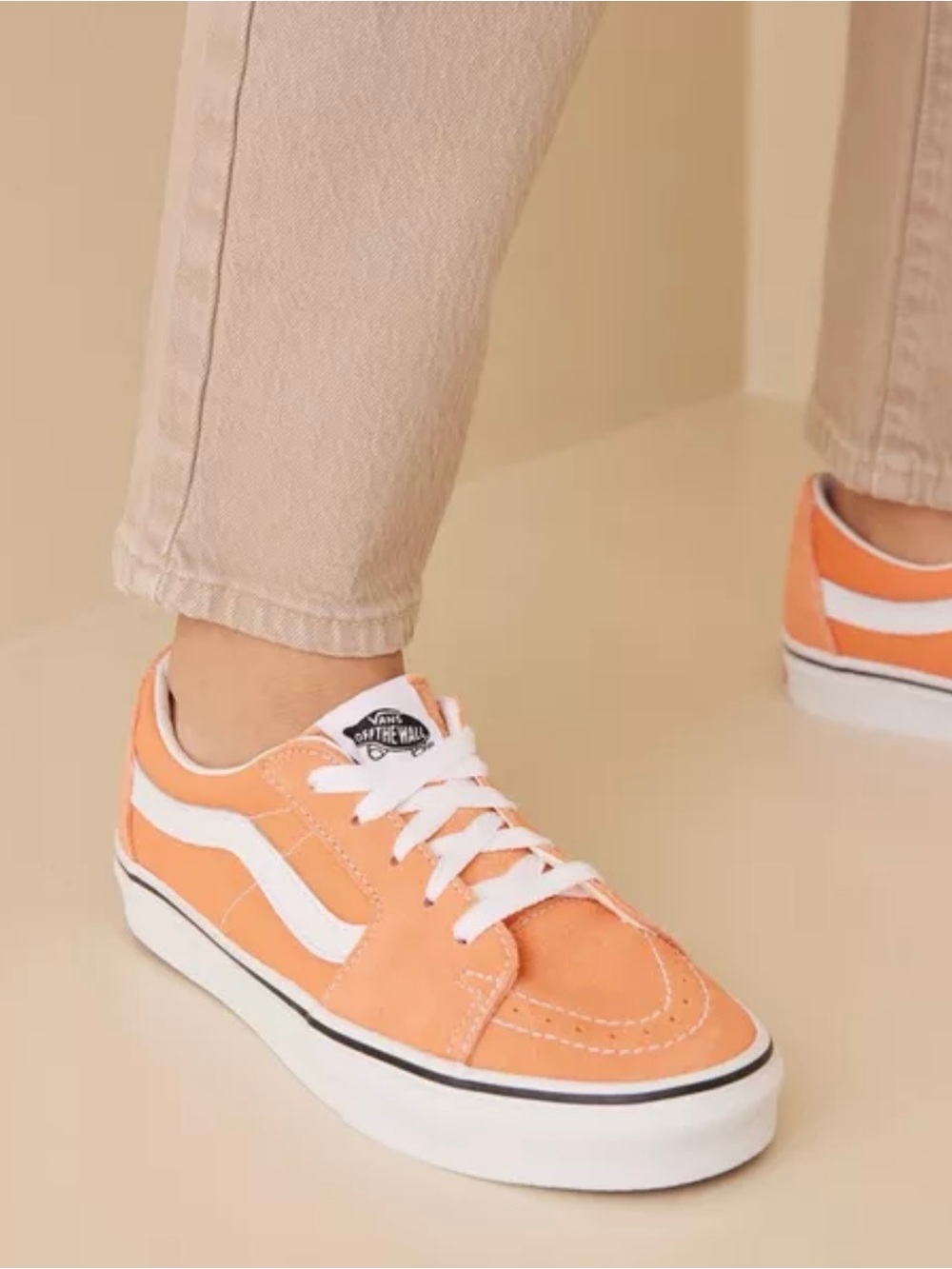 Vans Old Skool Suede Canvas Classic Skateboard Sneakers, Melon Orange/White, 7.5